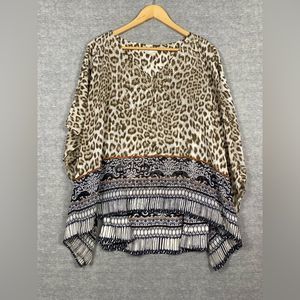 Cato Est1946 Womens Multicolored Animal Print Beaded‎ 3/4 Sleeve Blouse 14/16W